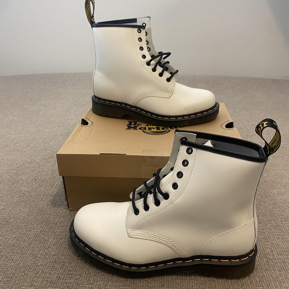 Dr. Martens 1460 Boots Mens 9 Womens 10‎ White Leather Combat Mid Calf Lace Up